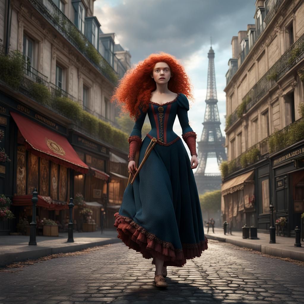 Princess Merida in Victorian Dress, Paris Street Scene