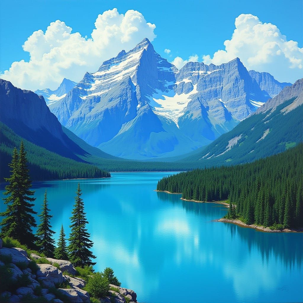 Mountain Majesties in Vibrant Impressionist Style