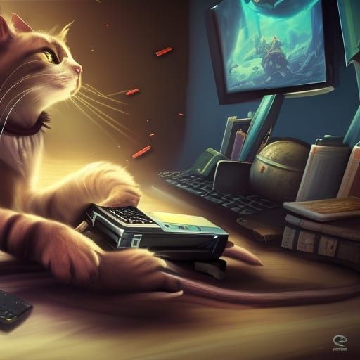 Photorealistic Cat Plays Video Games