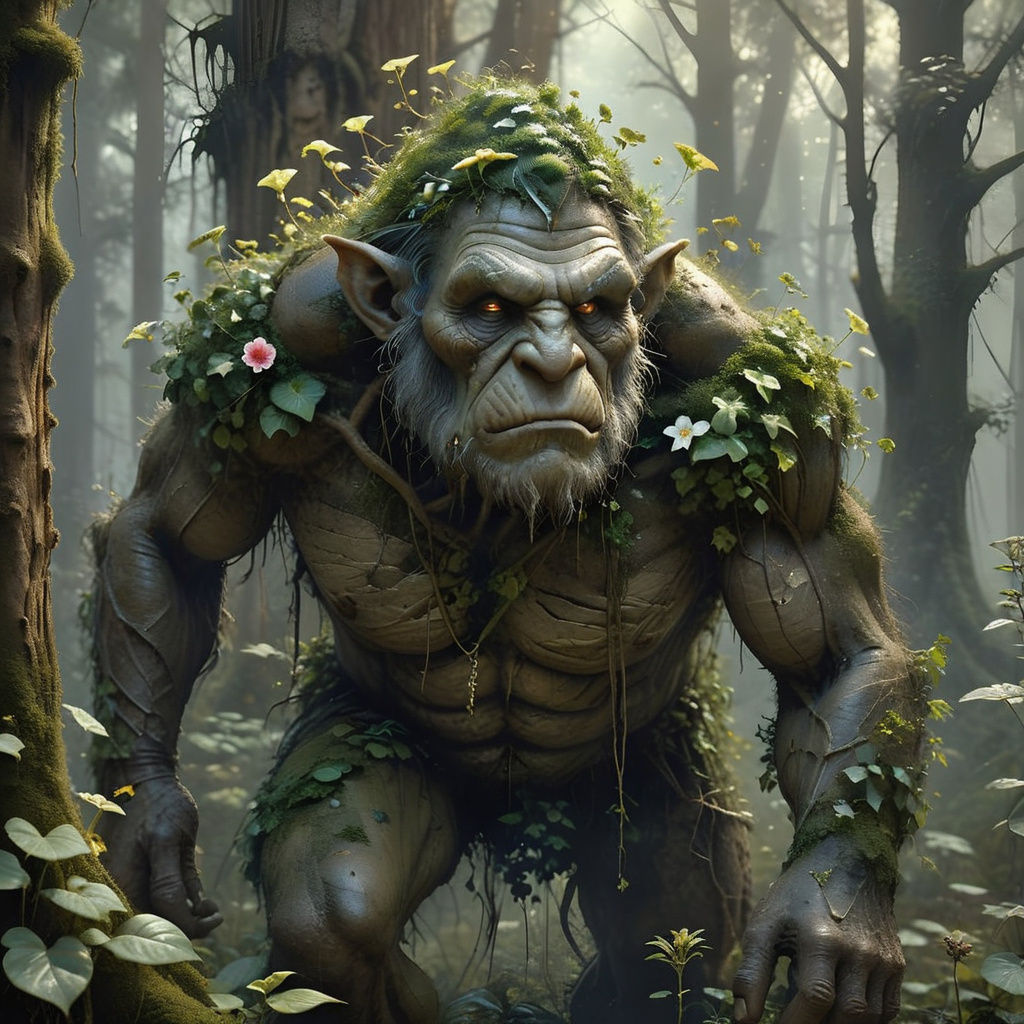Gigantic Forest Troll in Hyperdetailed Fantasy Art