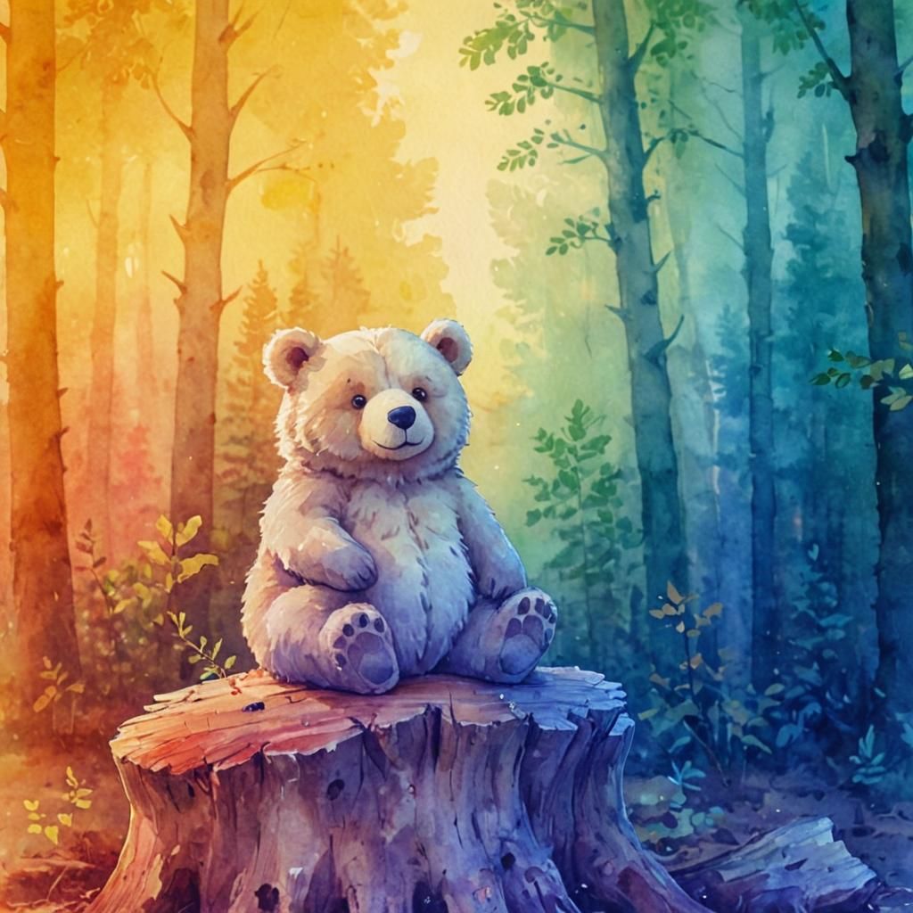 Cuddly Bear Portrait in Watercolor Style