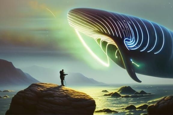 Glowing Whale in Universe: Hyperrealistic Digital Art