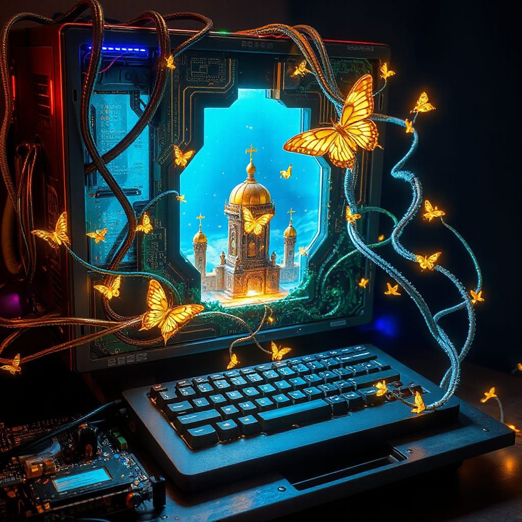 Mystical Computer Portal in a Dreamscape, Fantasy Concept Ar...