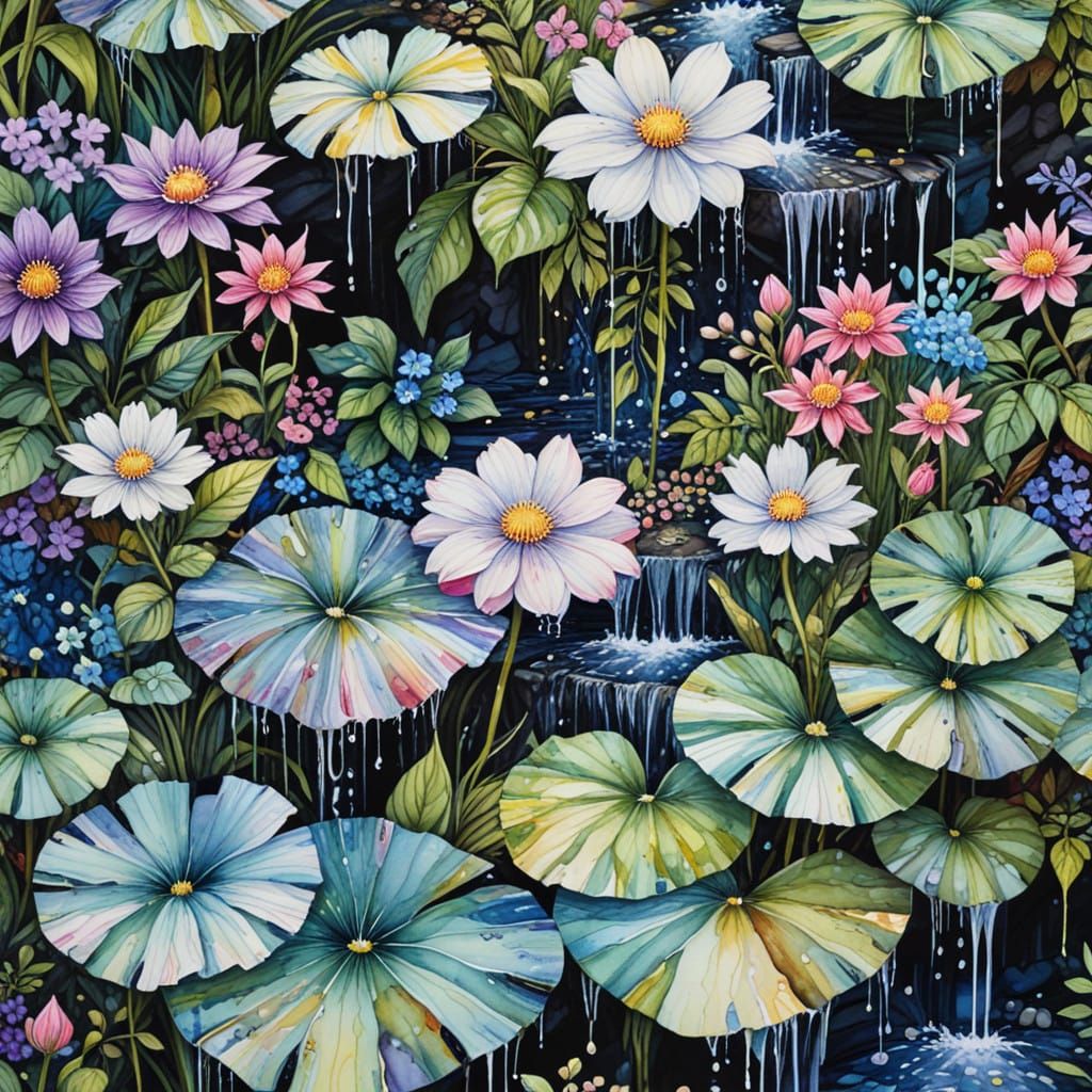 Dark Blooming Waterfall Paradise