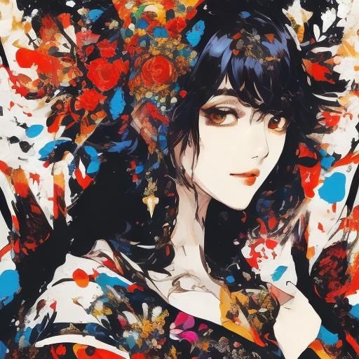 Anime Girl Portrait with Choppy Ink Style