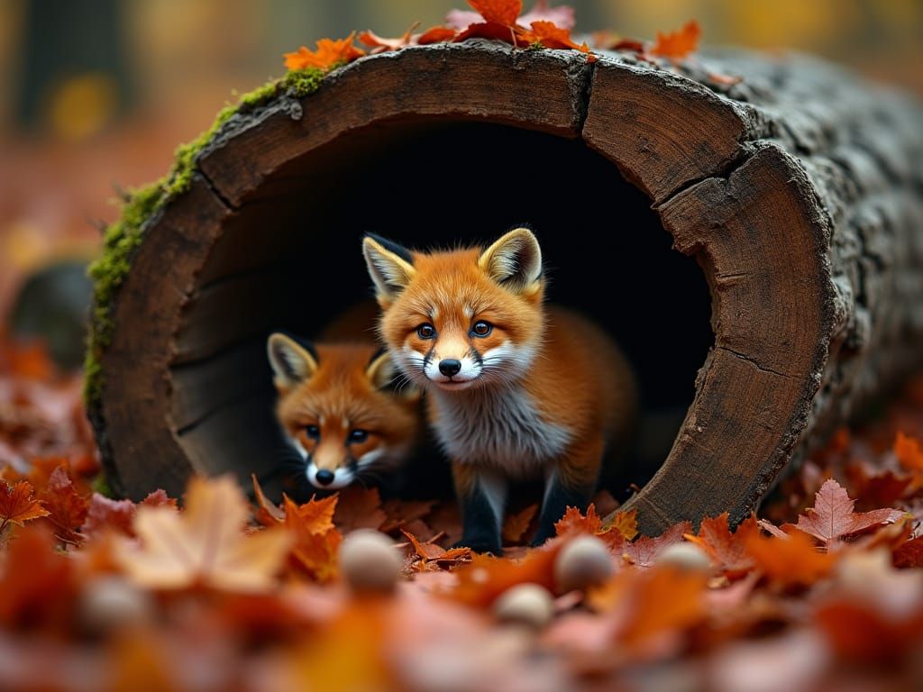 A pair of mischievous red fox cubs