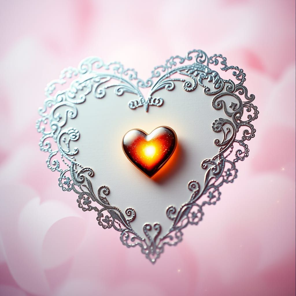 Ethereal Heart-Shaped Valentine's Card in Pastel Hues and Sp...