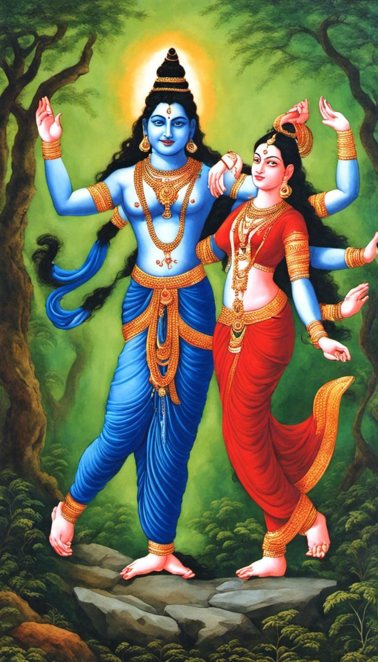 Shiva and Parvati Dancing in a Forest