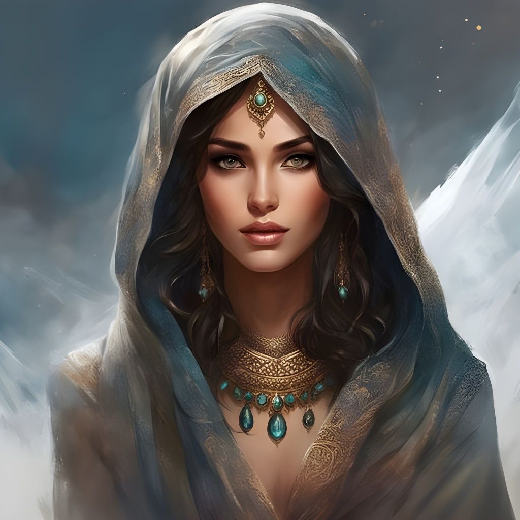 Beautiful Afghan Girl Portrait in Splash Art Style