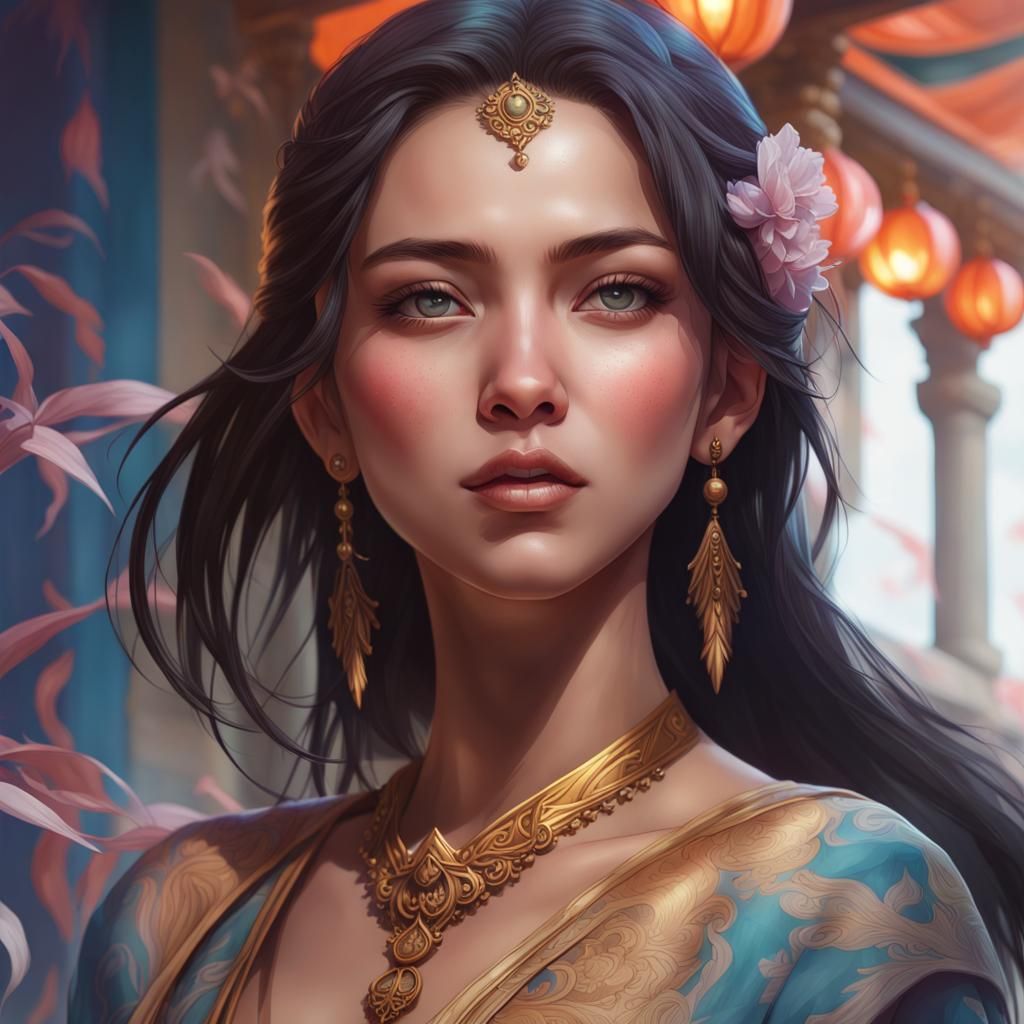 Beautiful Girl in Desert Portrait, Digital Art