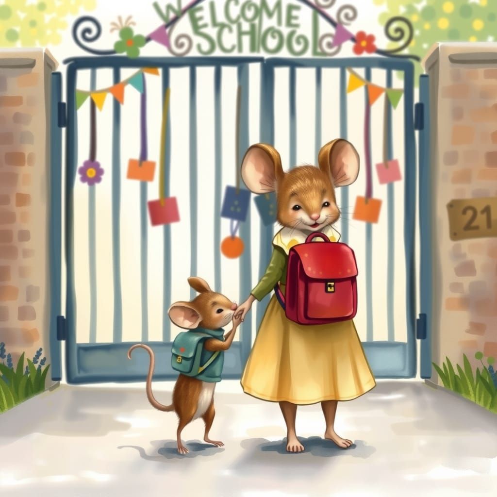 Shy Mouse and Mother at School Gates