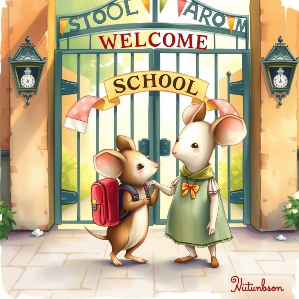 Shy Mouse and Mother at School Gates
