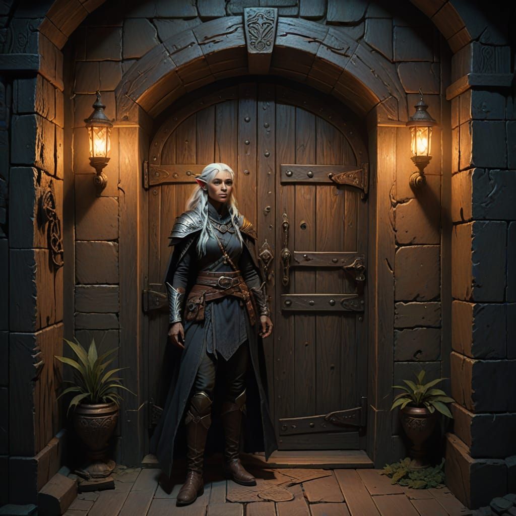 Ethereal Elven Adventurer in a Mysterious Dungeon