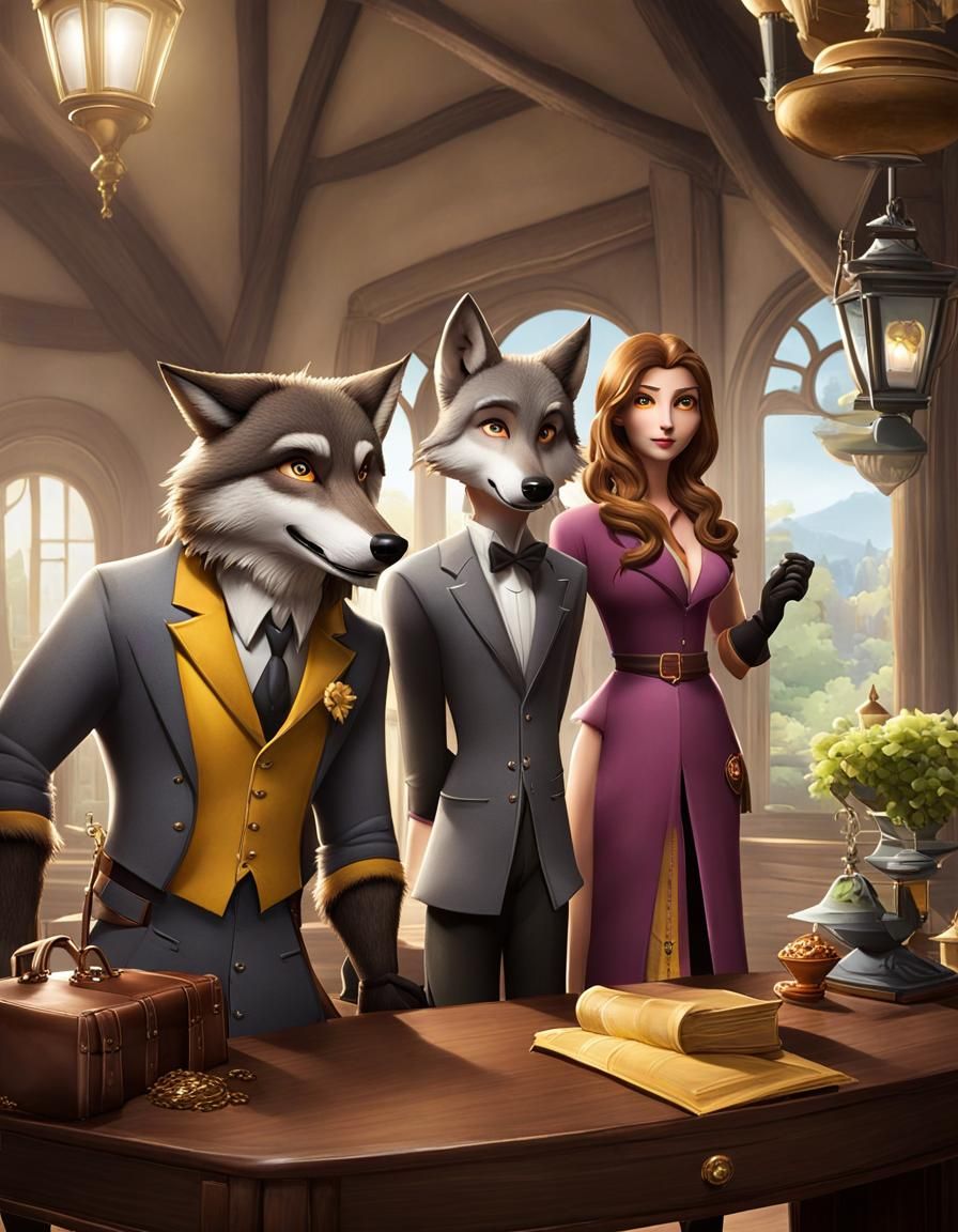 A handsome and slender roguish gentleman thief brown greyish wolf, who serves as the main protagonist in The Bad Guys bo...