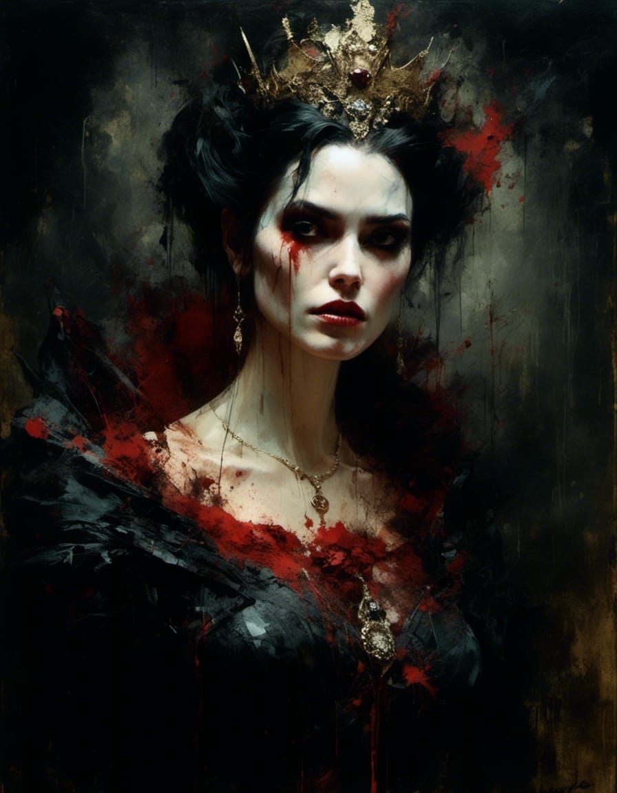 Dark Vampire Queen Portrait in Oil Painting Style