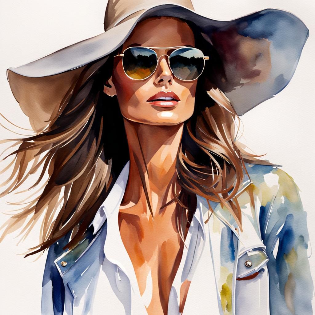 Izabel Goulart Portrait in Watercolor Style