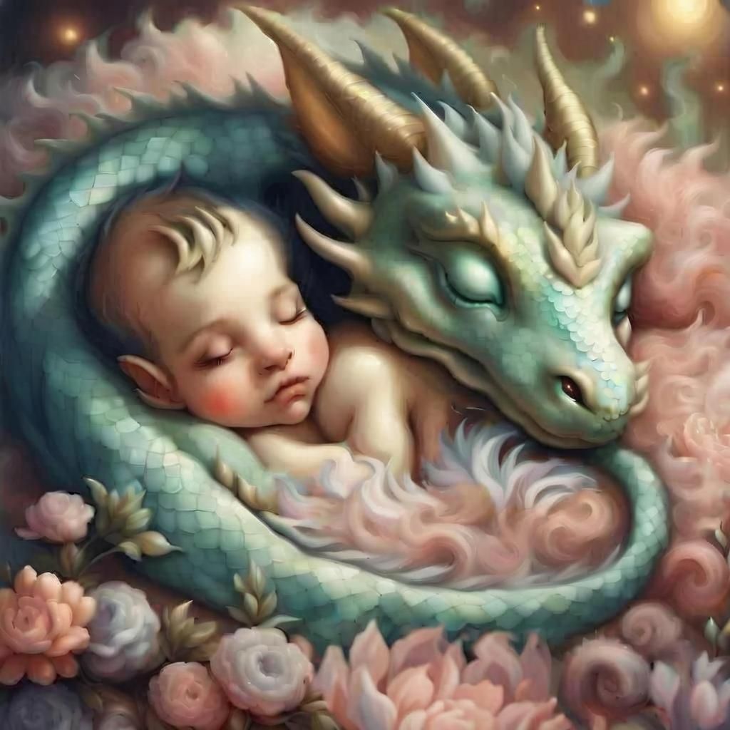 Soft Blue Pastel Dragon Illustration