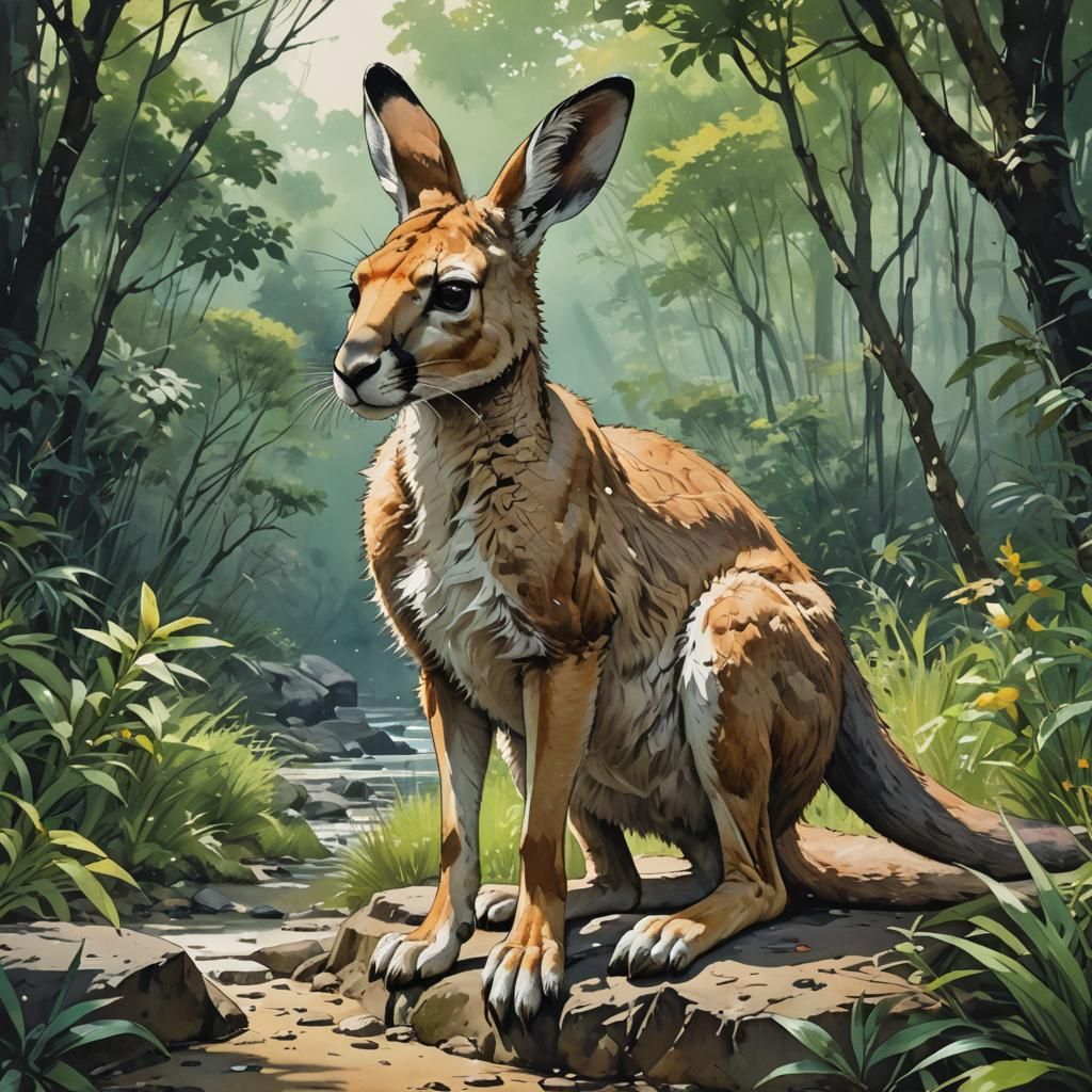 Kangaroo Leaping, Hyperdetailed Concept Art