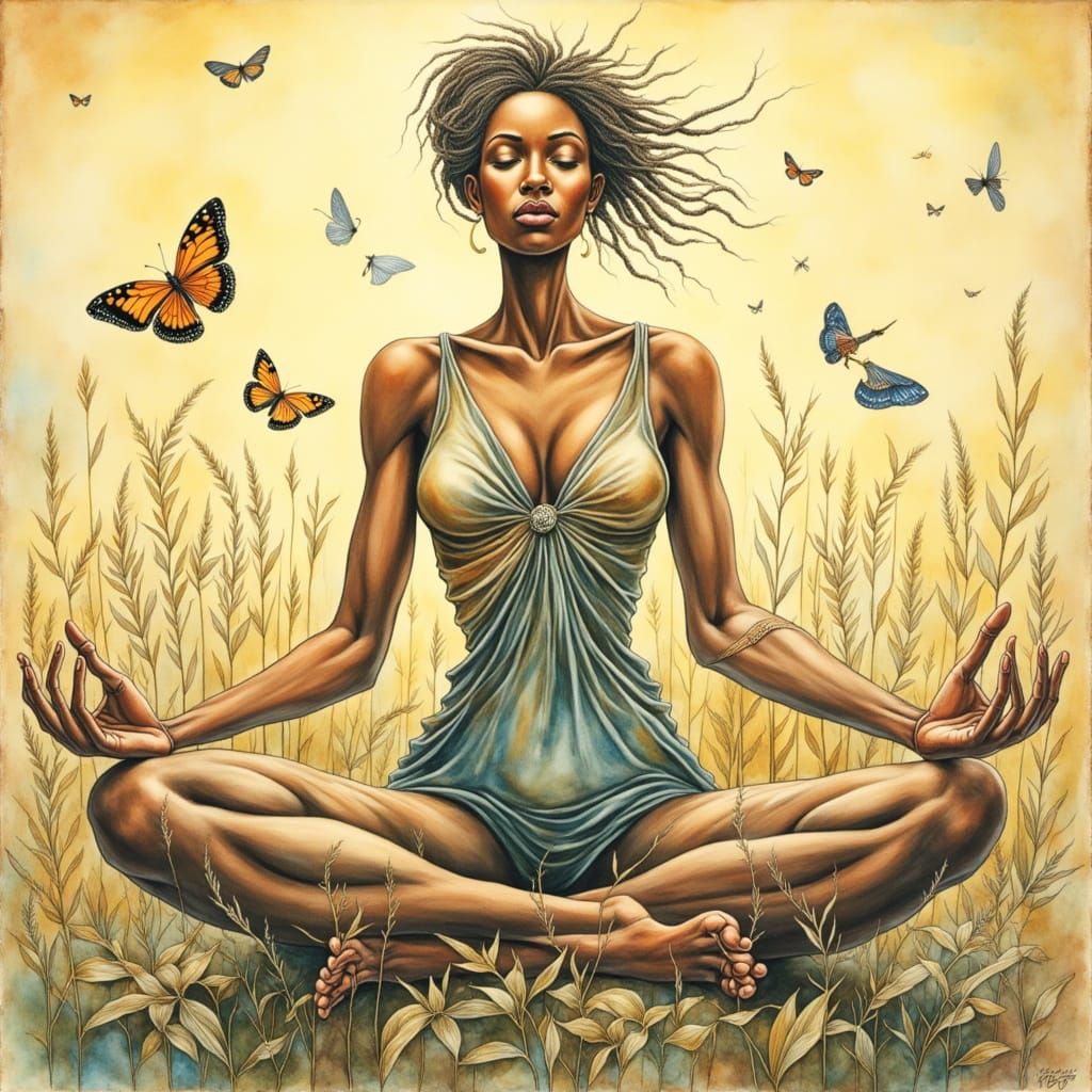 Serene Woman in Nature: Watercolor Illustration