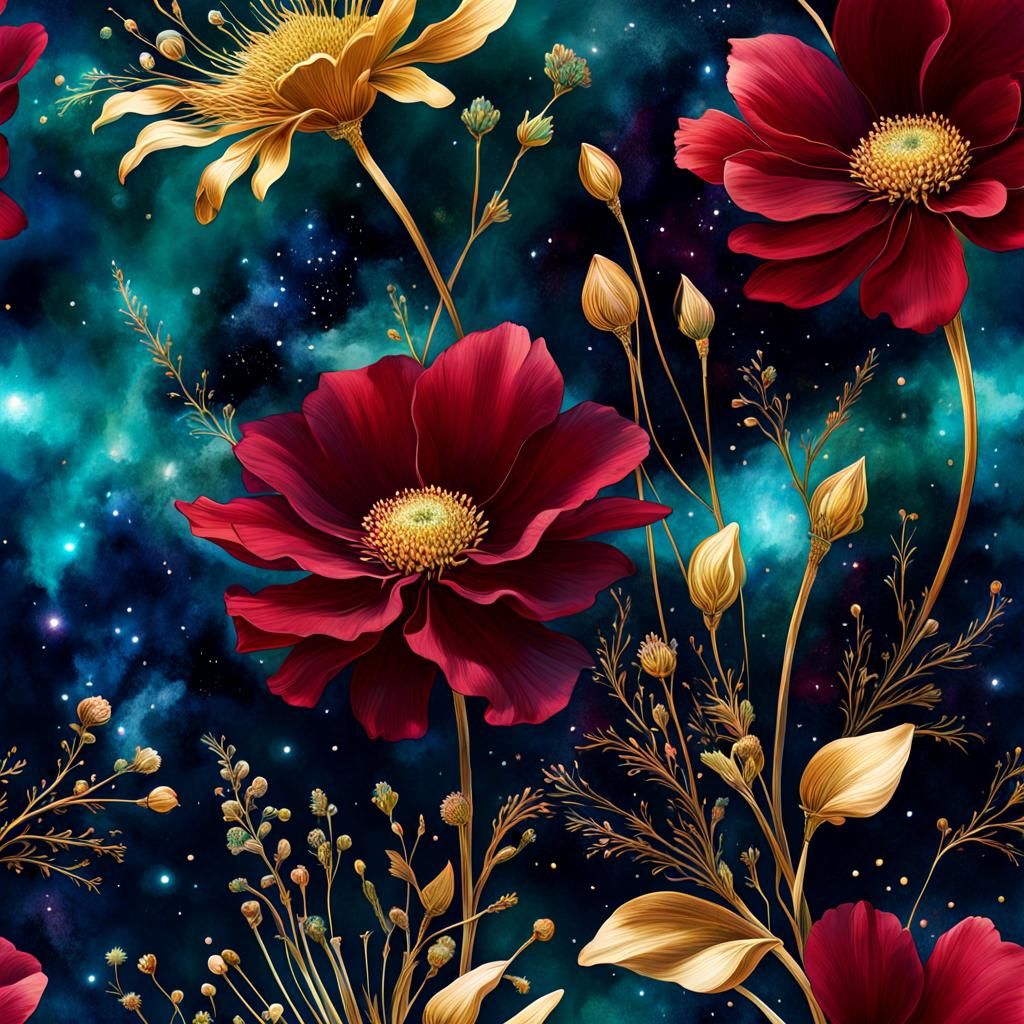 Bioluminescent Flowers in Nebula Space