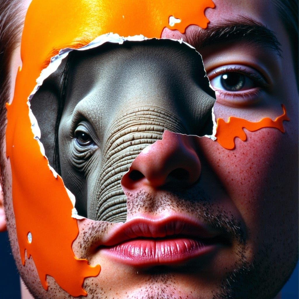 Surreal Elephant Emerges from Torn Canvas