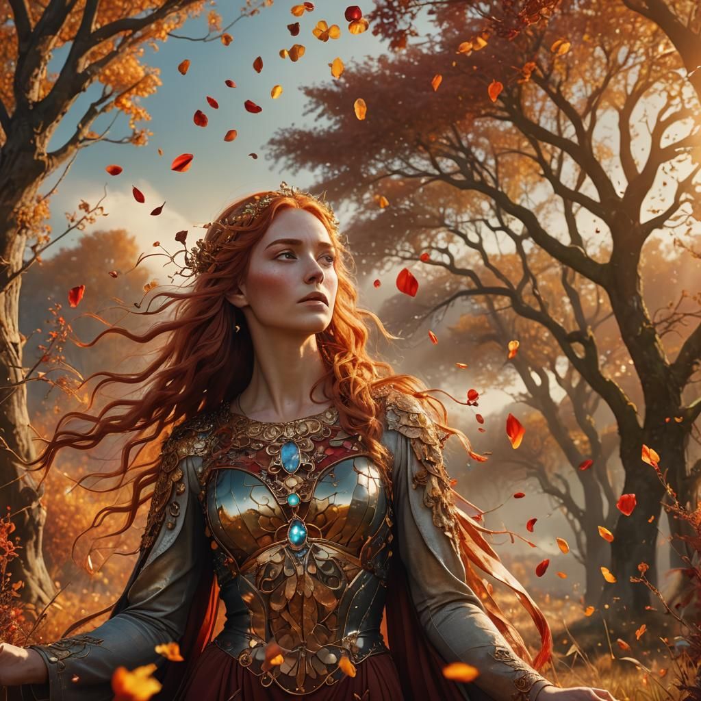 Goddess in Autumn Meadow with Gemstone Hair