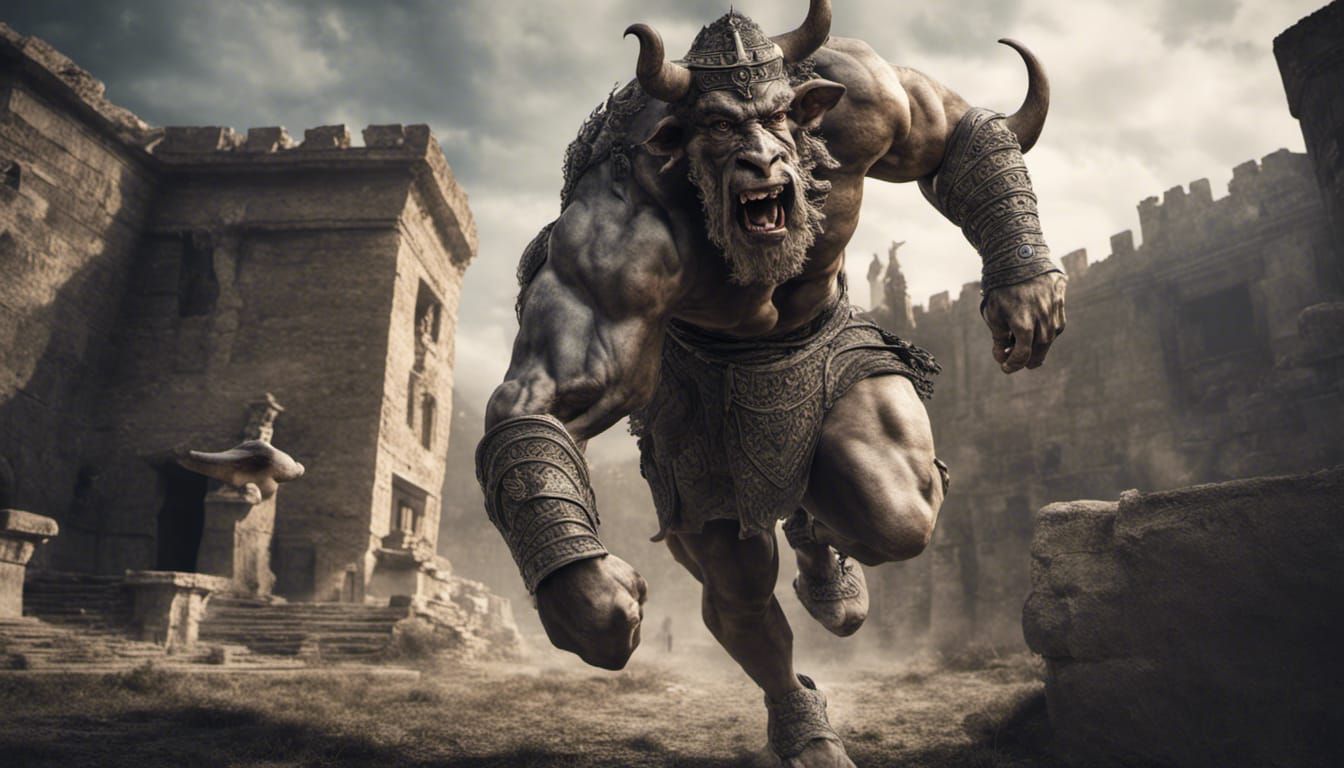 Hyperrealistic Minotaur in Ancient Greece Scene