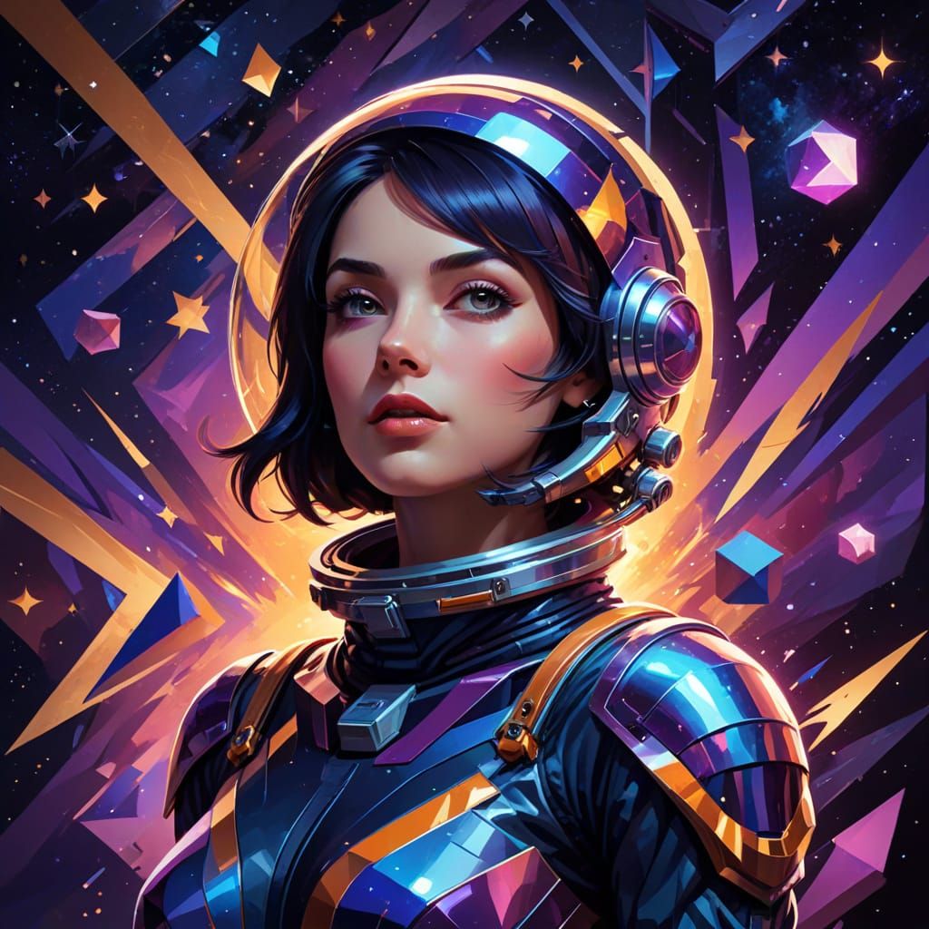 Astronaut in Futuristic Space as a Cubist Art Deco Painting