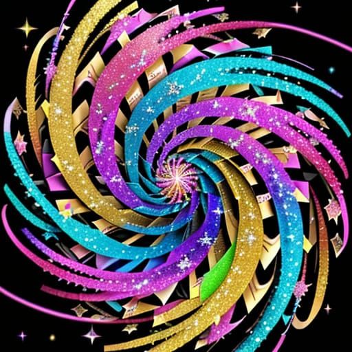 Exploding Rainbow Ribbon Vortex with Glitter and Flowers