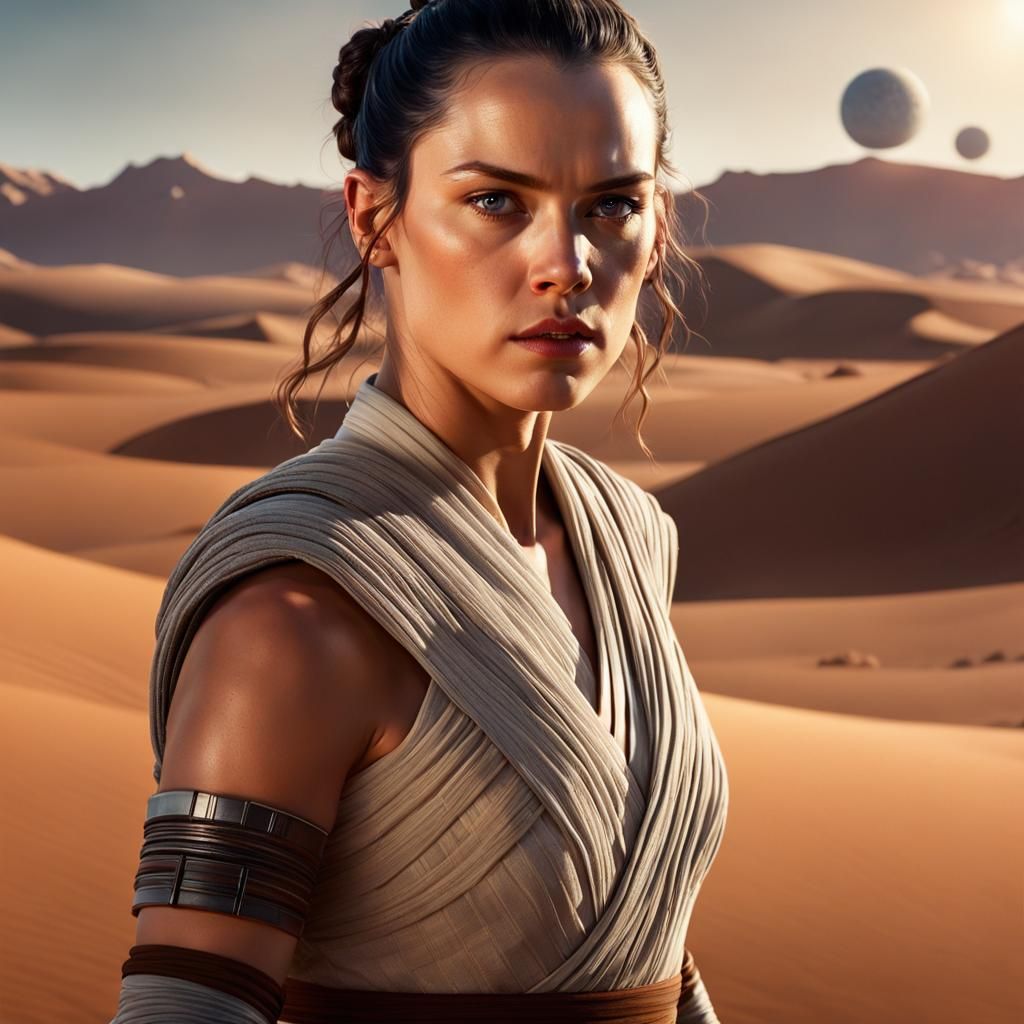 Desert World Portrait with Three Moons in Hyperrealism