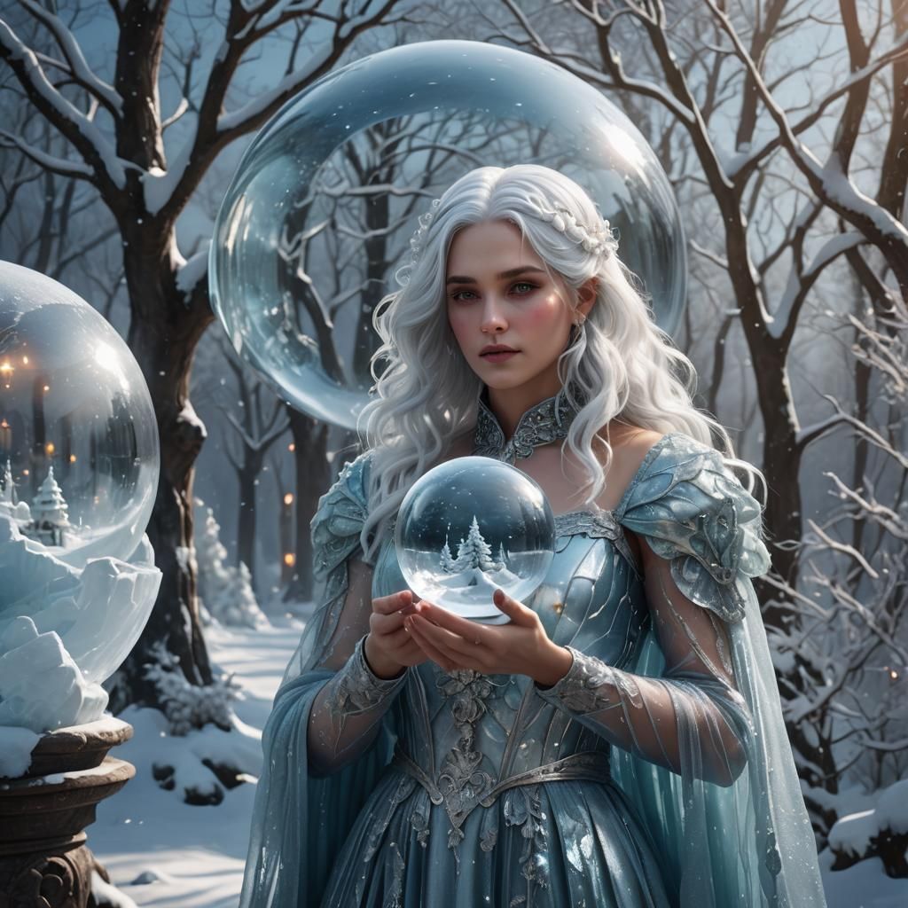 Ice Queen with Snow Globe, Fantasy Art