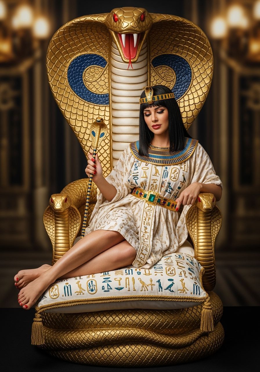Opulent Egyptian Queen on Golden Cobra Throne