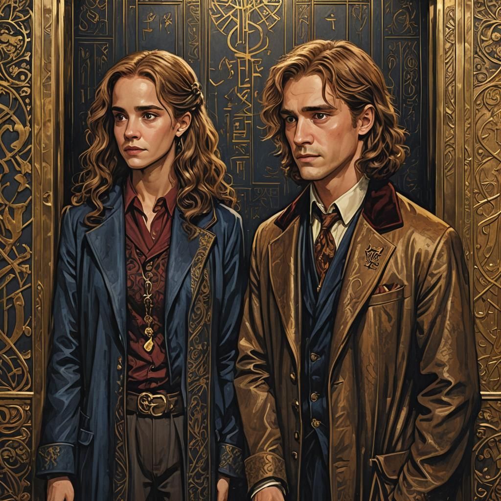 Hermione Granger with Remus Lupin at an elevator