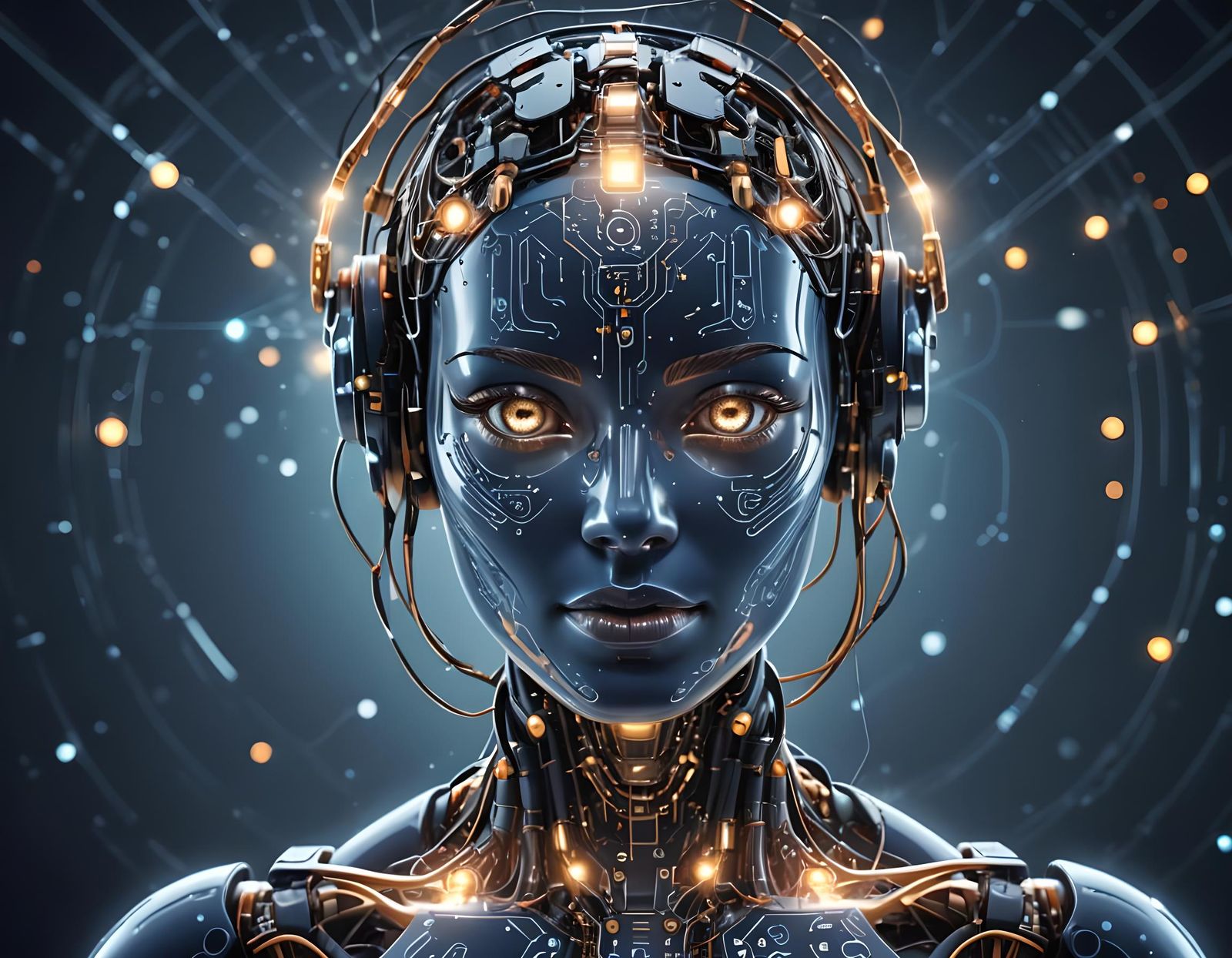 AI Robot Surrounded by Glowing Data Streams