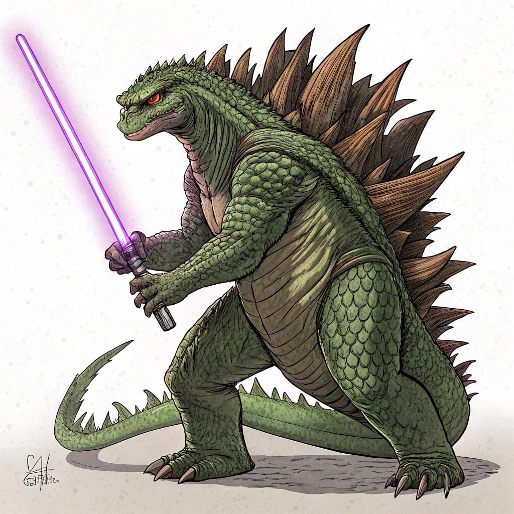 Godzilla in Vibrant Cyberpunk Style