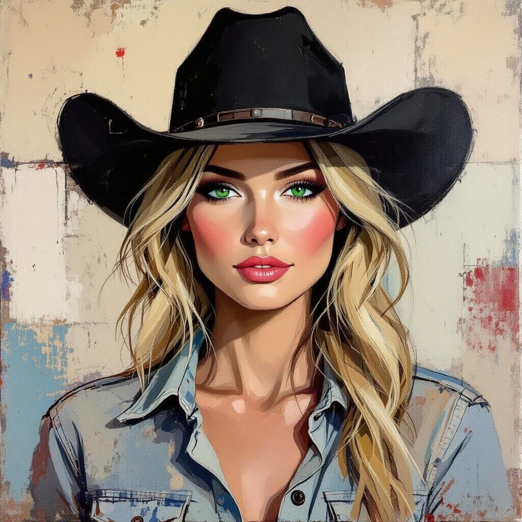 Cowgirl Portrait in Abstract Expressionist Style