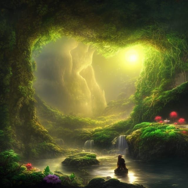 Enchanted Cave Entrance in Moonlit Forest
