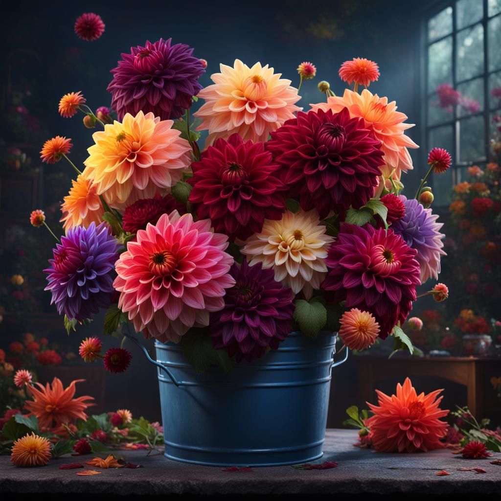 Colorful Dahlias Bouquet: Fantasy Concept Art