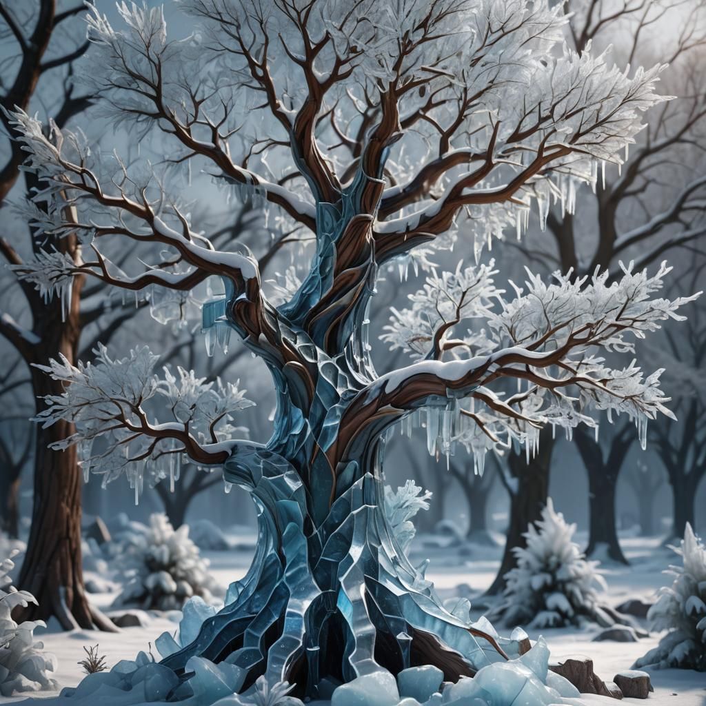Ice Tree Sculpture in Detailed Matte Painting
