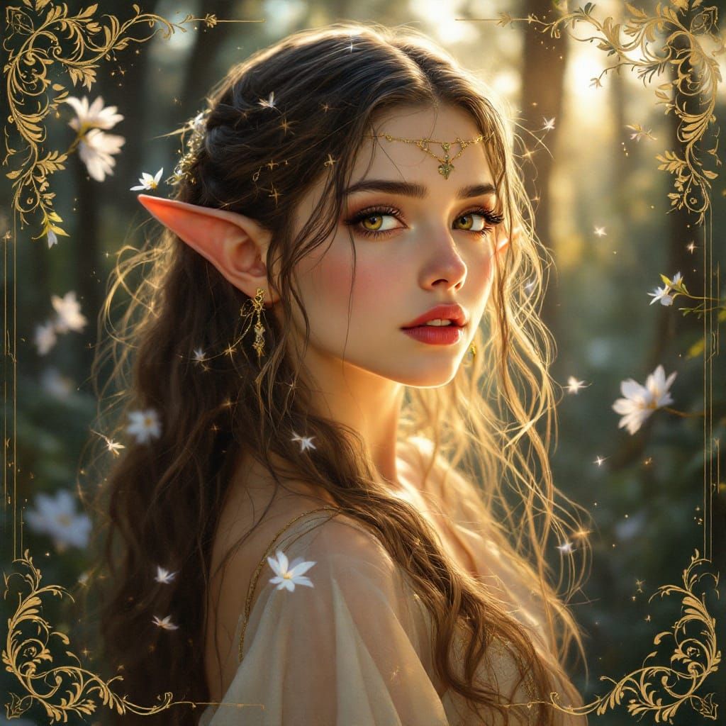 Ethereal Elven Pinup in Art Nouveau Style