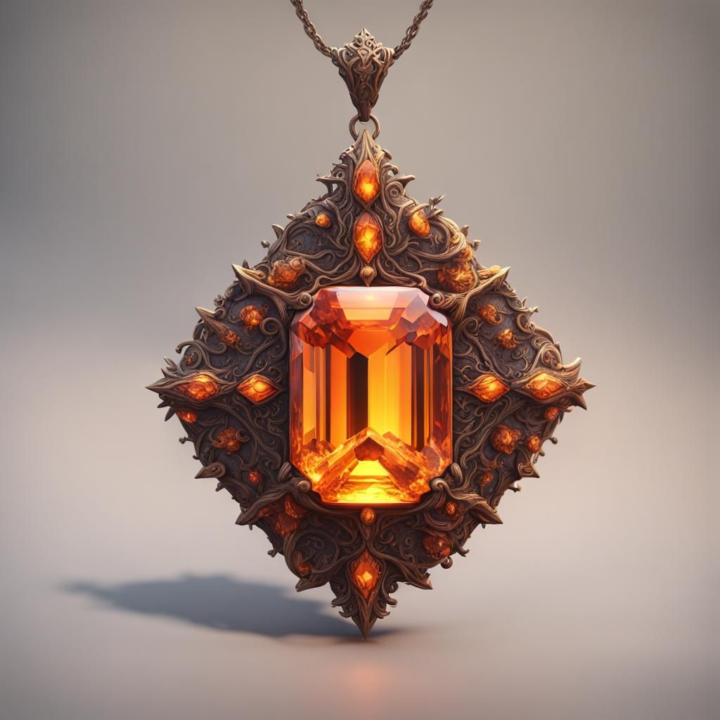Orange Crystal Pendant in Detailed Matte Painting