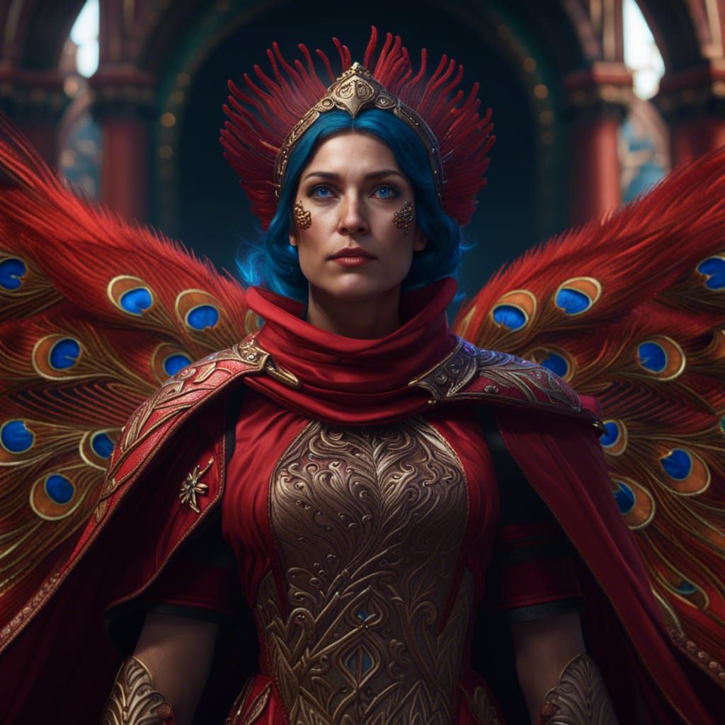 Peacock Woman Cleric in Detailed Matte Painting