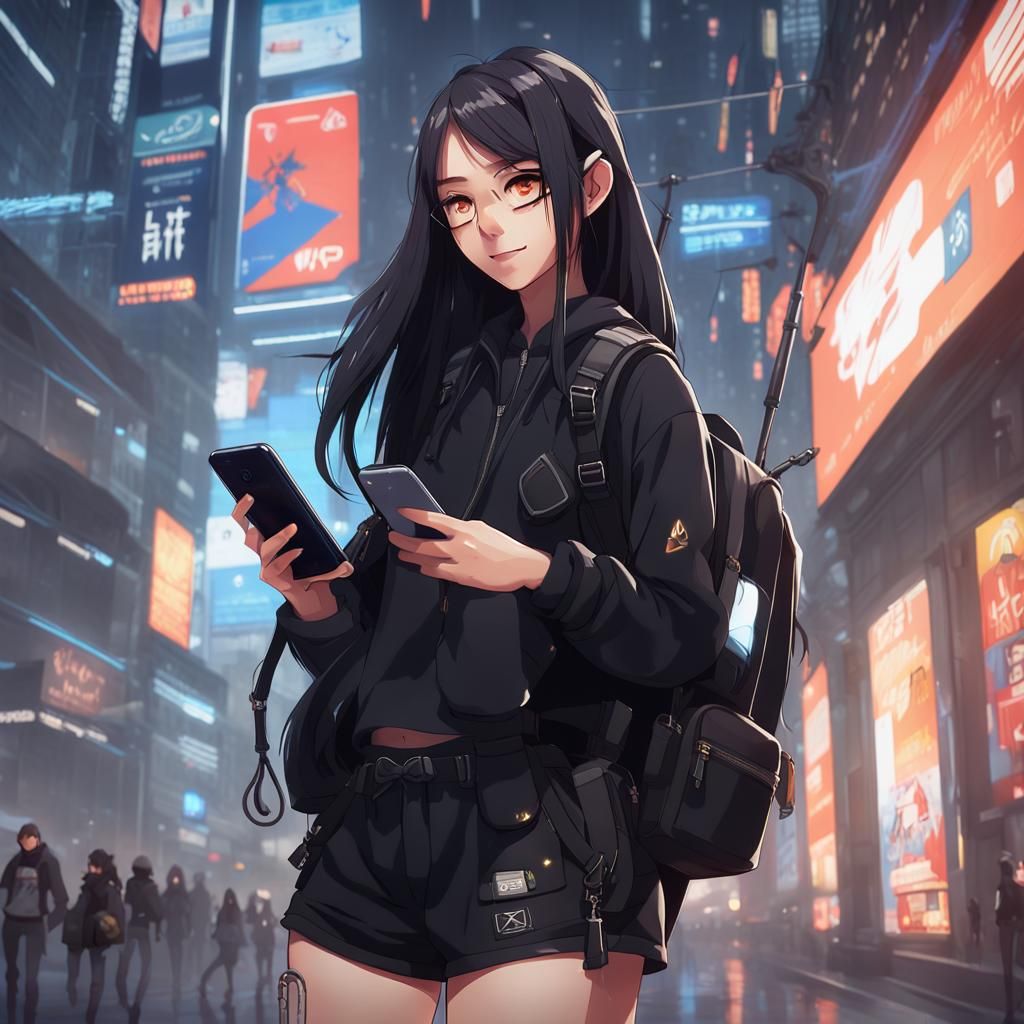 Hacker Girl with Antennas in Anime Style