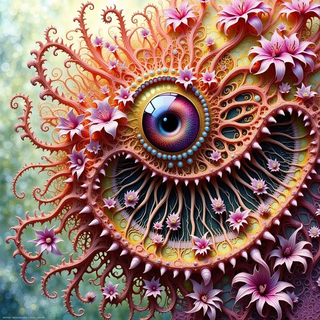 Vibrant, Intricate Floral Nautilus Beast Sculpture
