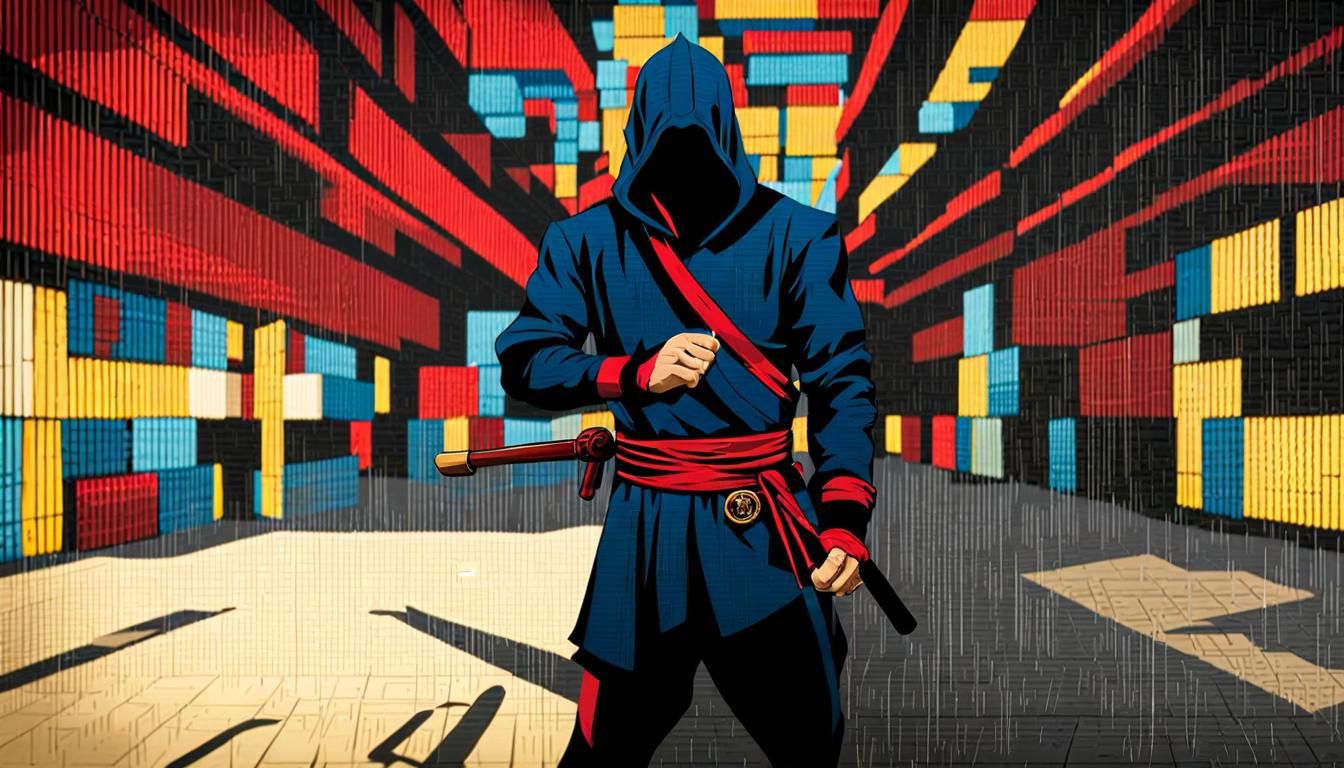 Pixel Art Ninja Assassin in Stormy Dark Dream
