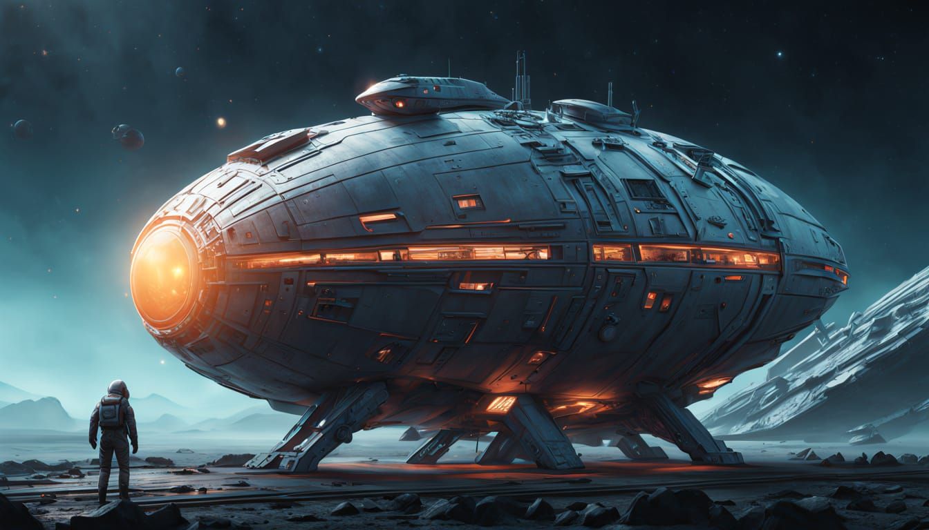 Hyper-Realistic Sci-Fi Seed Pod Attached to Star Ship