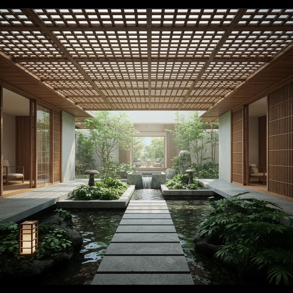 Zen Indoor Garden Courtyard with Natural Sunlight