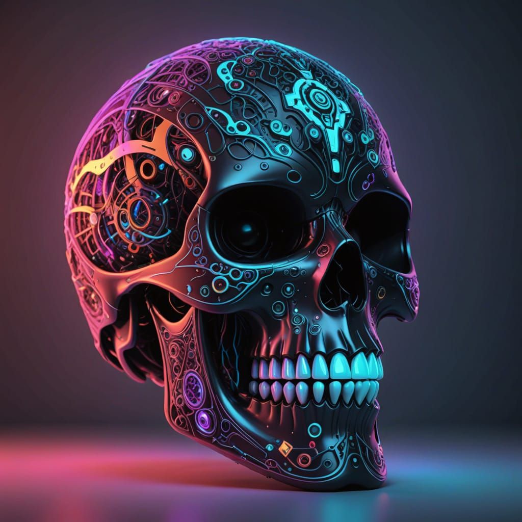 Cyberpunk Skull with Glowing Neon Patterns and Luminous Eyes