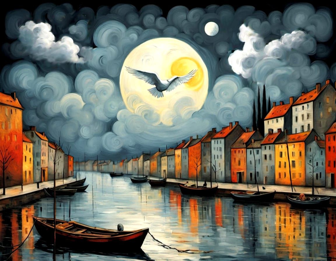 Dove of Death in Silver Sky: 3D Collage