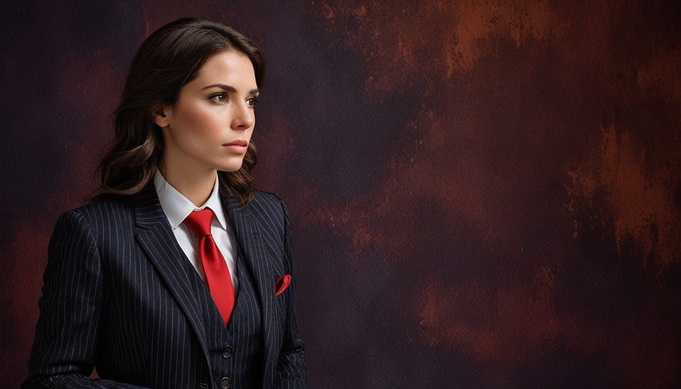 Professional Woman in Striped Tie and Business Suit